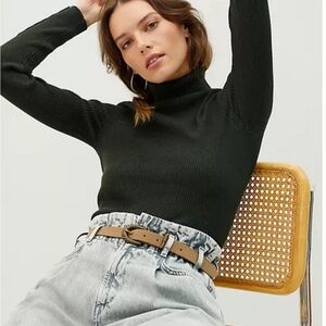 Anthropologie Maeve Dark Forrest Green Turtleneck Long Sleeve Top Size S